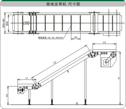 塑料鏈板爬坡輸送機示意圖 塑料鏈板爬坡輸送機示意圖